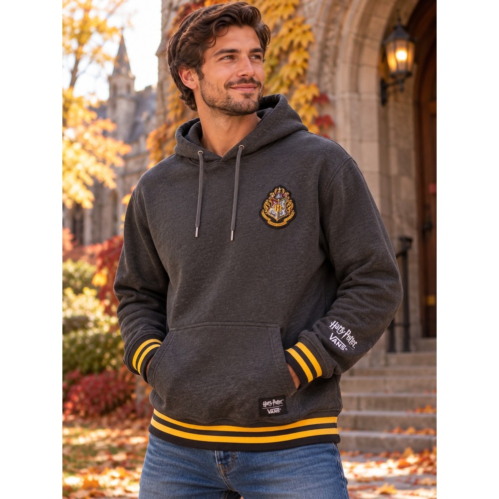 Vans Off the Wall Men's Harry Potter Hogwarts Hoodie Gray Hooded Sweatshirt Sz L